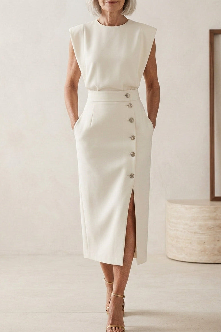 fitted midi dress with slit Flowy Slit Midi Dress
