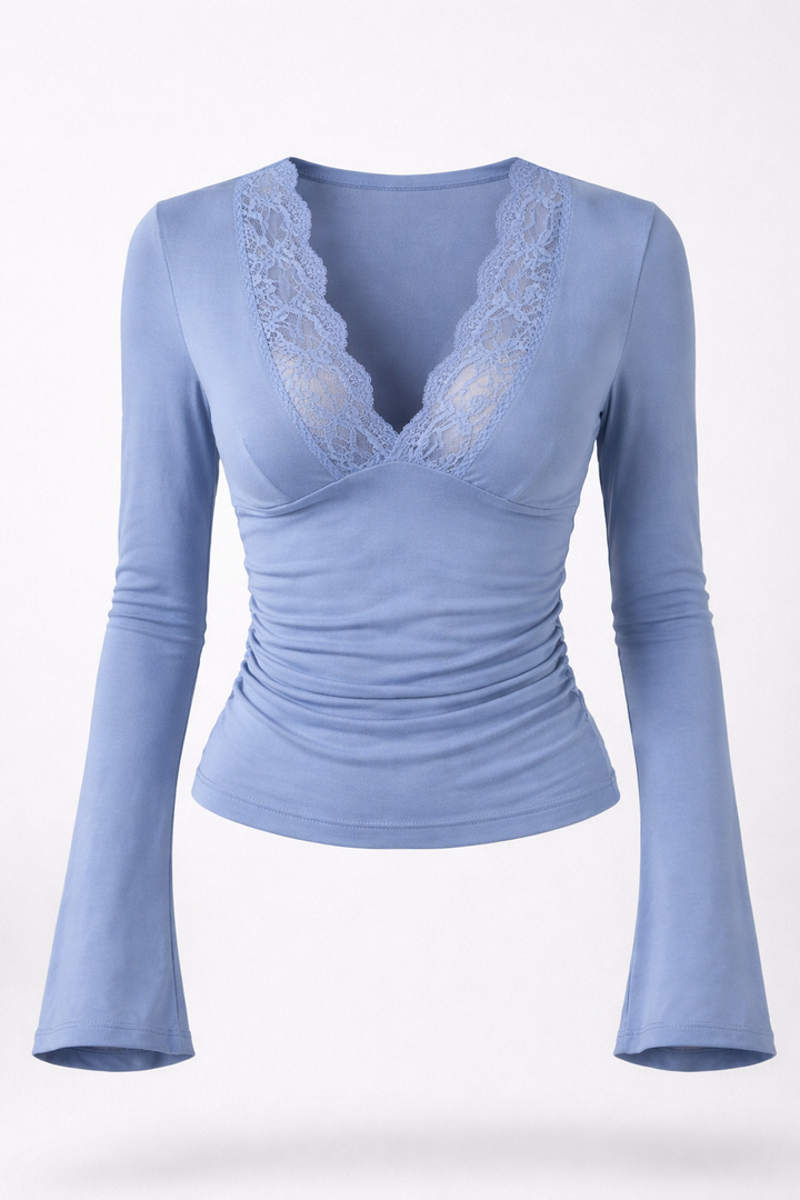 Elegant Sheer Lace Woman Top Long Sleeve