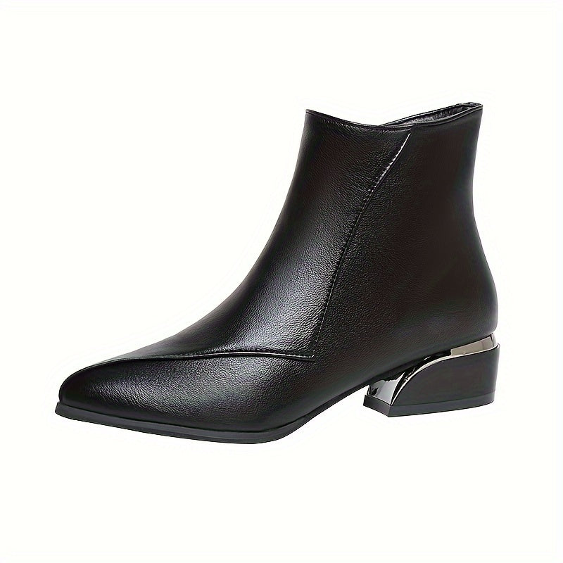 Side Zip Ankle Boots with Chunky Low Heel for Women