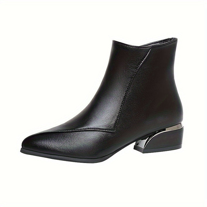 Side Zip Ankle Boots with Chunky Low Heel for Women