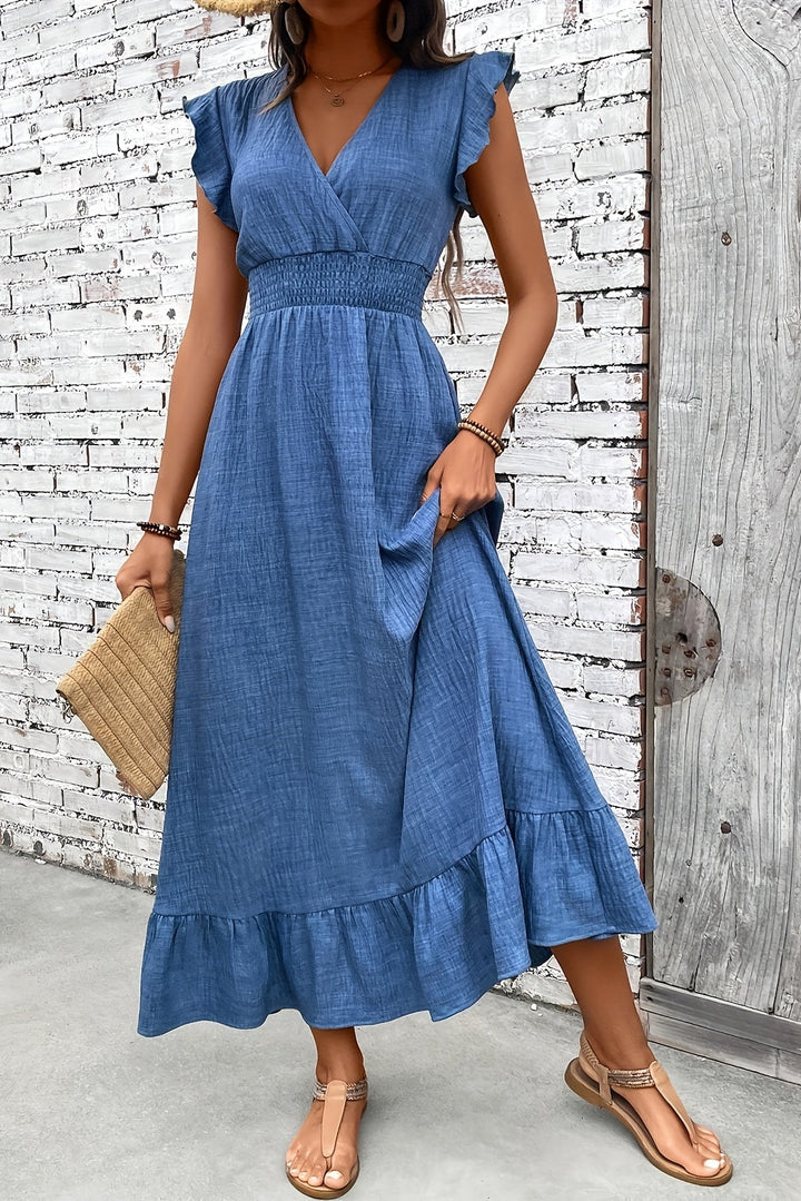 Cinched Waist Maxi Dress with Ruffle Detail