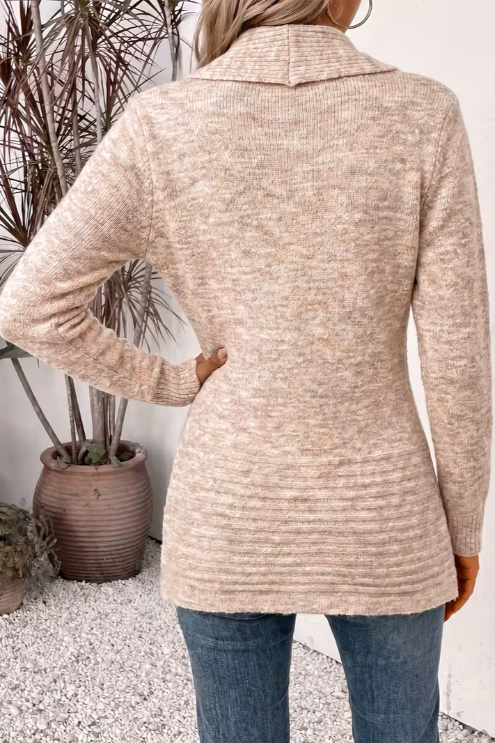 Double Breasted Cardigan Sweater with Belt and Shawl Collar for Women