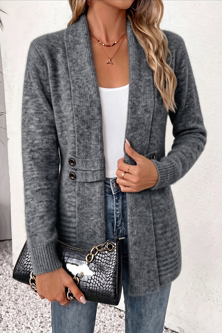 Double Breasted Cardigan Sweater with Belt and Shawl Collar for Women