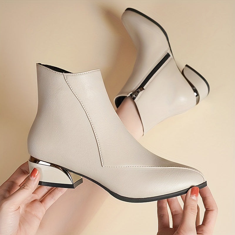 Side Zip Ankle Boots with Chunky Low Heel for Women