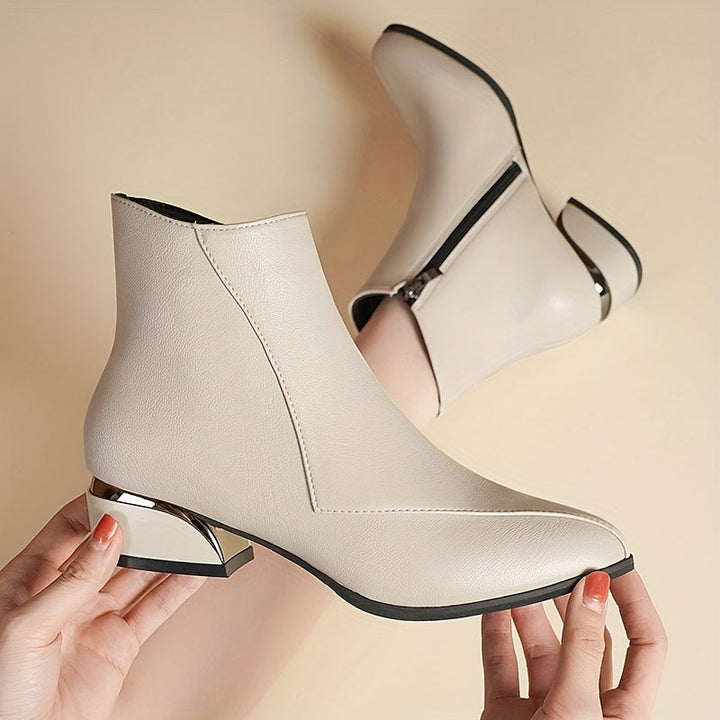 Side Zip Ankle Boots with Chunky Low Heel for Women