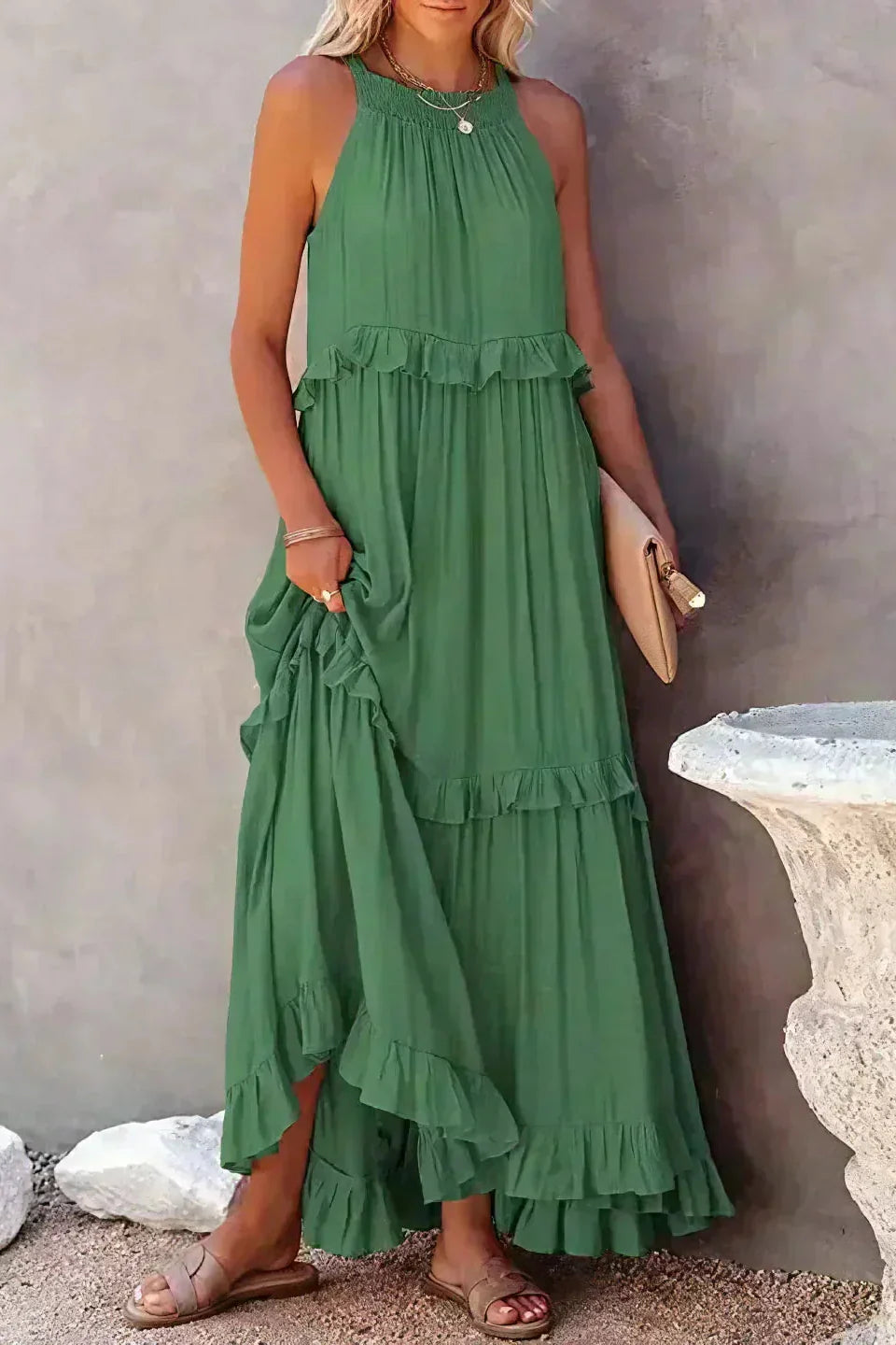 Elegant Sleeveless Dress with Ruffles detail view