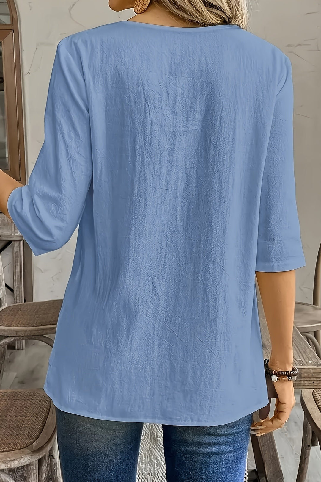 Patchwork Hem Shirt with Round Neck and Casual Loose Fit for Women