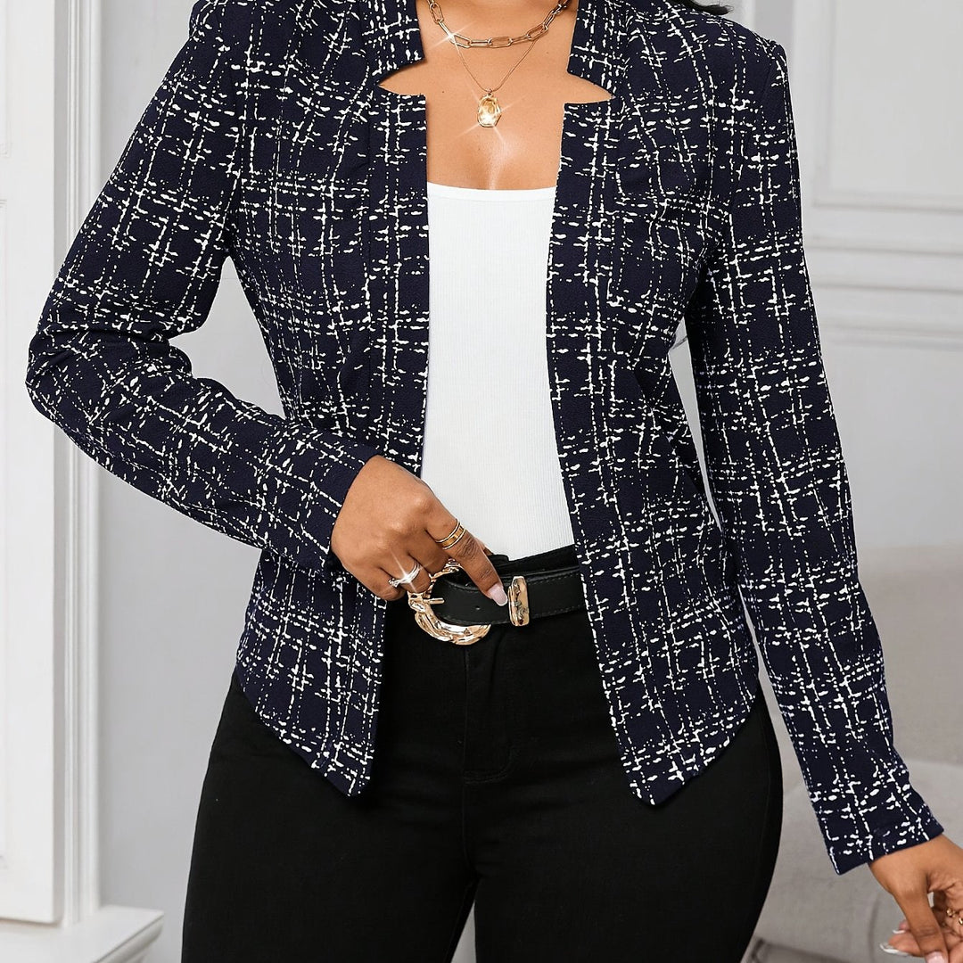 Plaid Blazer with a Structured Stand Collar for Women