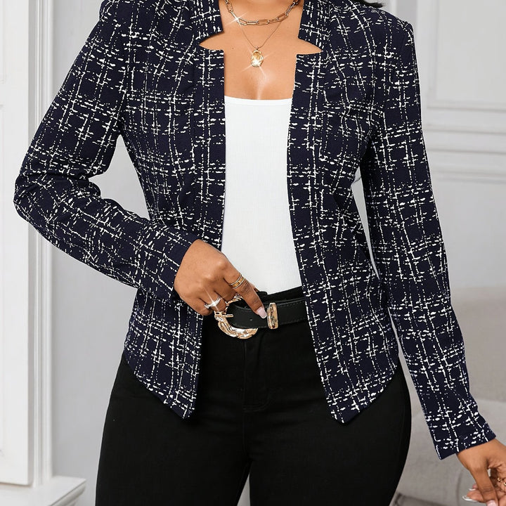 Plaid Blazer with a Structured Stand Collar for Women