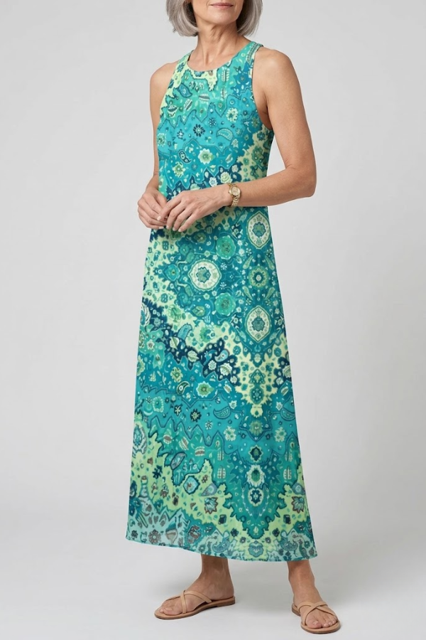 Bohemian Floral Midi Sundress Sleeveless With Pockets