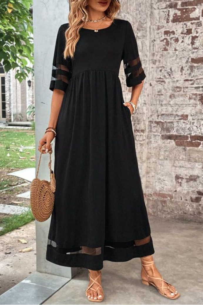 Draped Long Dress with Tummy Coverage and Flattering Fit