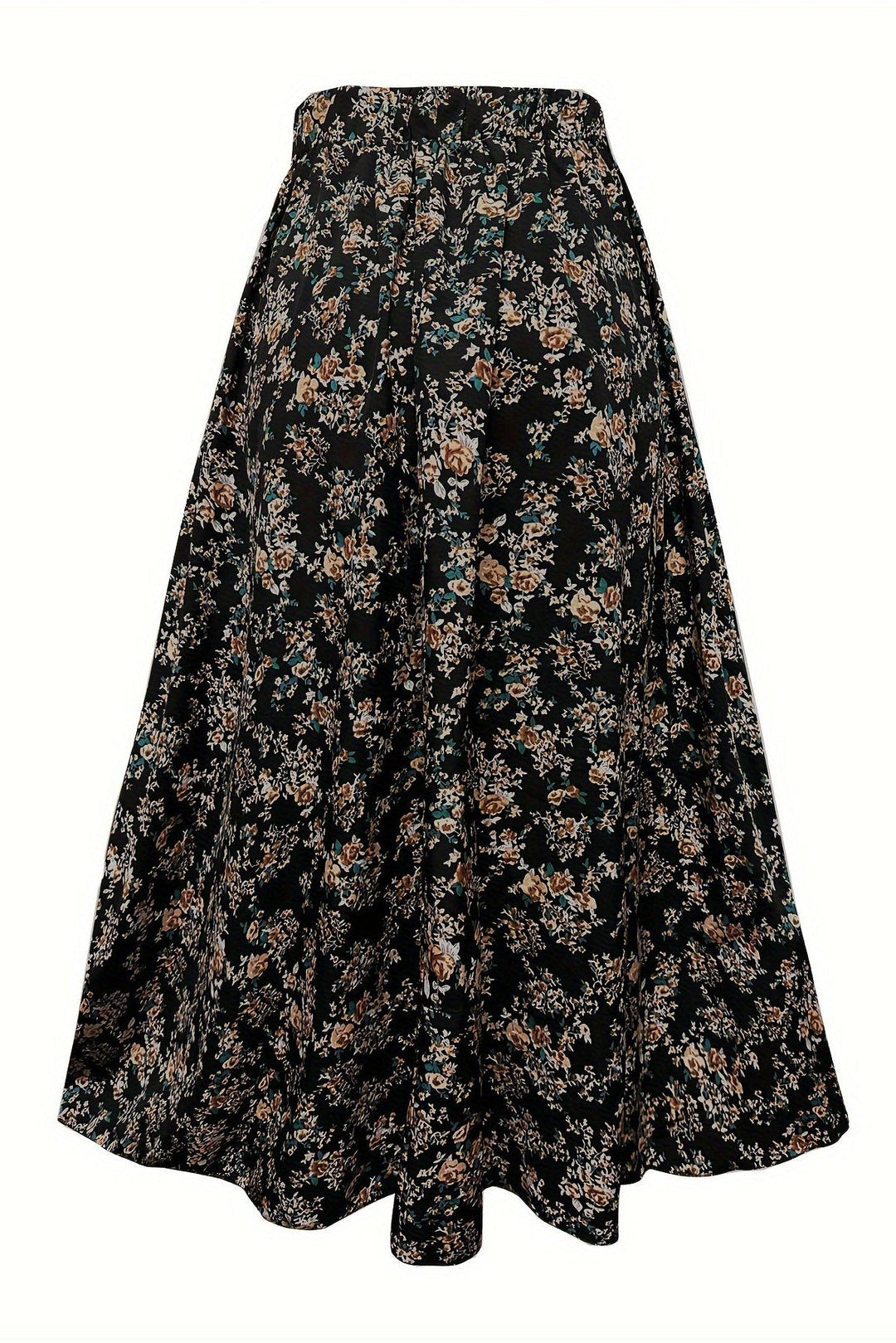 Floral Print Plus Size Flared Skirt with Stretch Waist for Everyday Wear