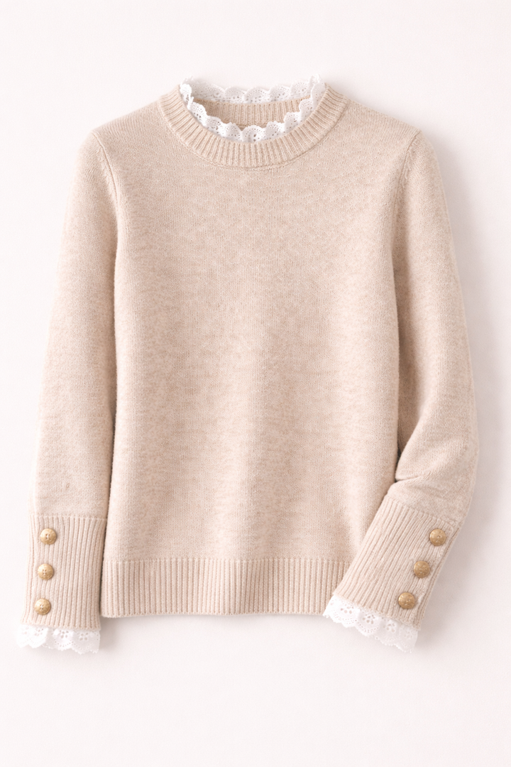 Light Beige Sweater with Lace Detail for Women