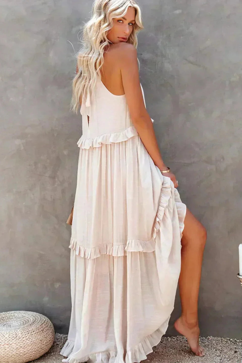 Elegant Sleeveless Dress with Ruffles detail view