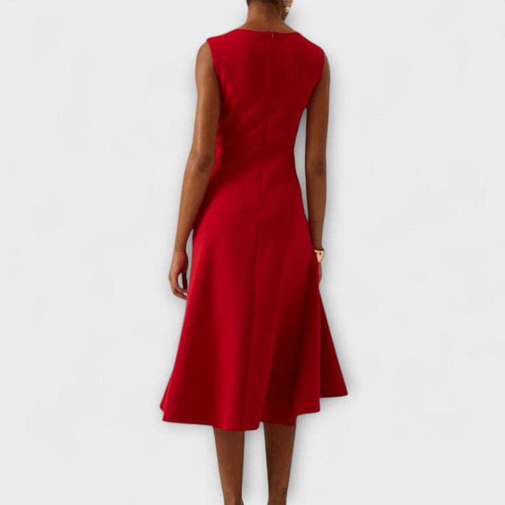 Ruffle Wrap Midi Dress with Sleeveless Design
