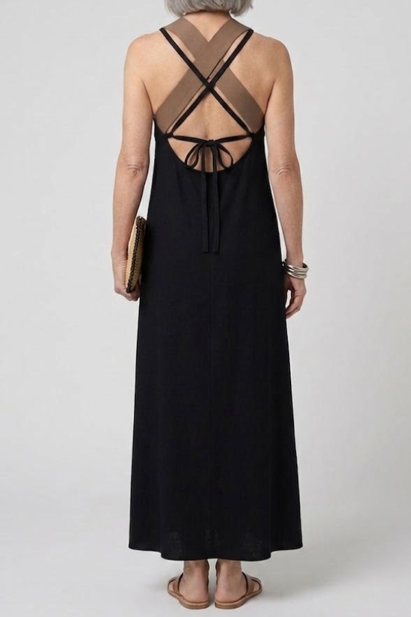 Crossed Front V Neck Maxi Dress Short Sleeve Breathable