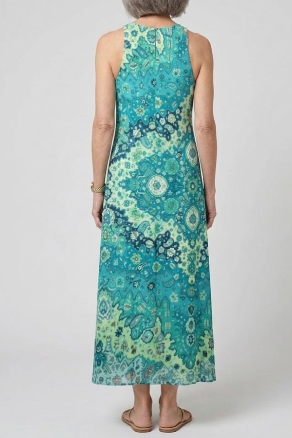 Bohemian Floral Midi Sundress Sleeveless With Pockets