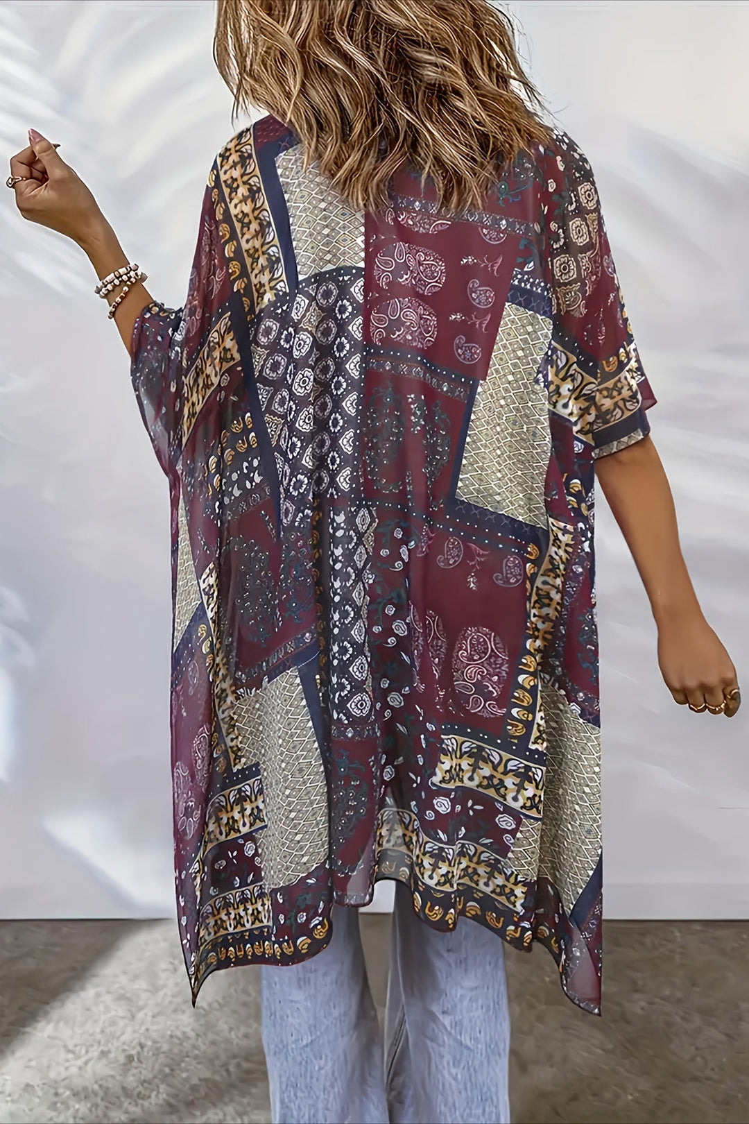 Plus Size Kimono Cardigan with Open Front and Side Slits for Women