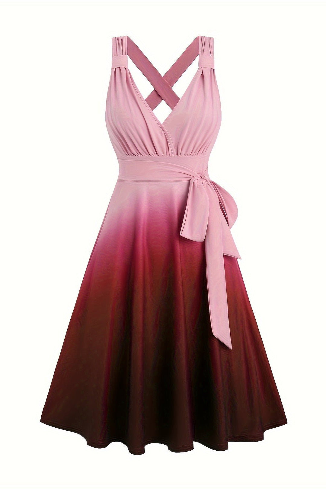 Gradient Print A Line Dress with V Neck and Ruched Bust