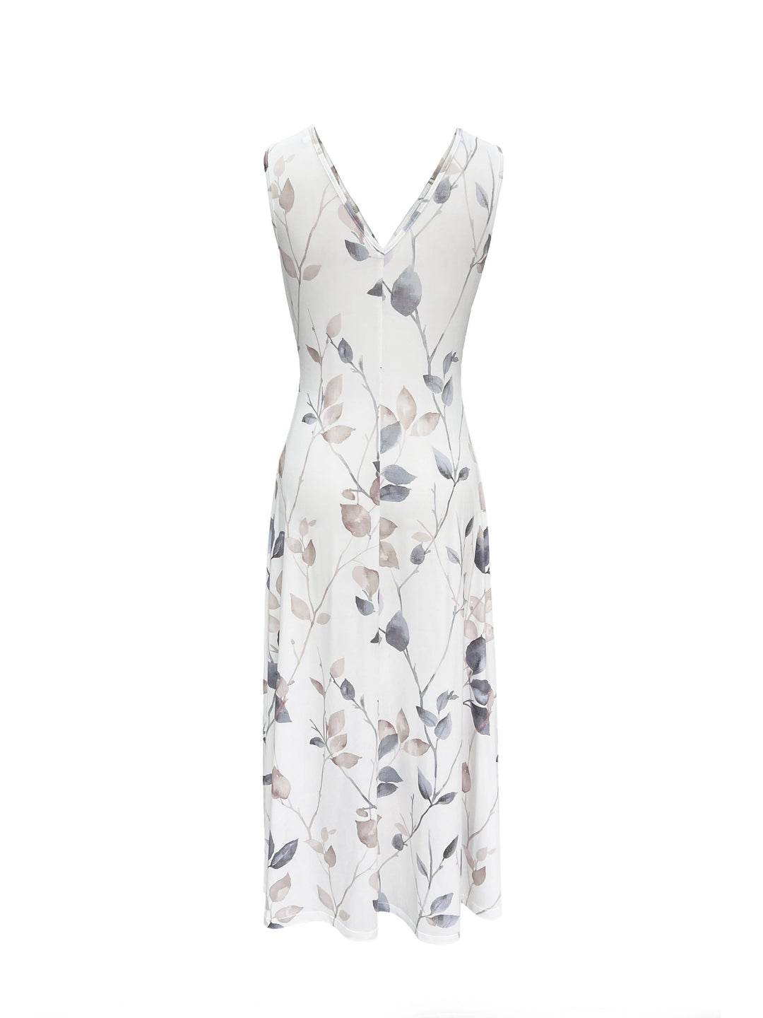 Plants Print Maxi Dress with V Neck and Frill Detail