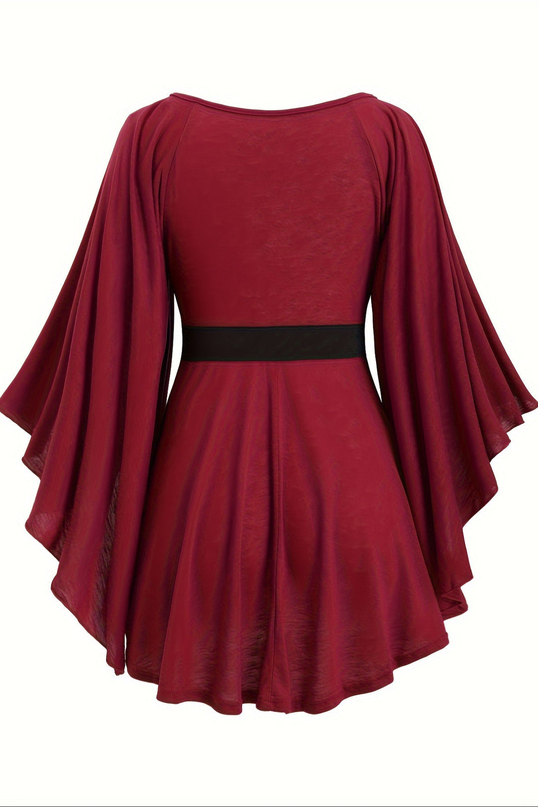 Heart Buckle Belted Plus Size Top with Irregular Hem and Long Sleeves