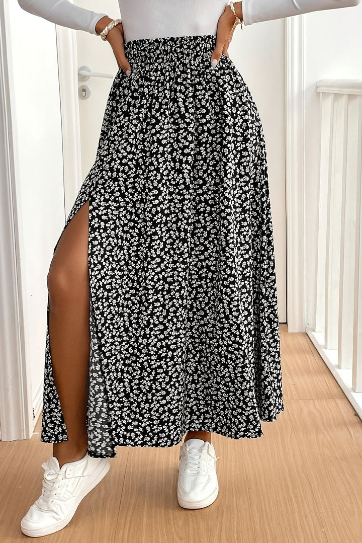 Floral Maxi Skirt with Side Slit and Flowy Print for Women