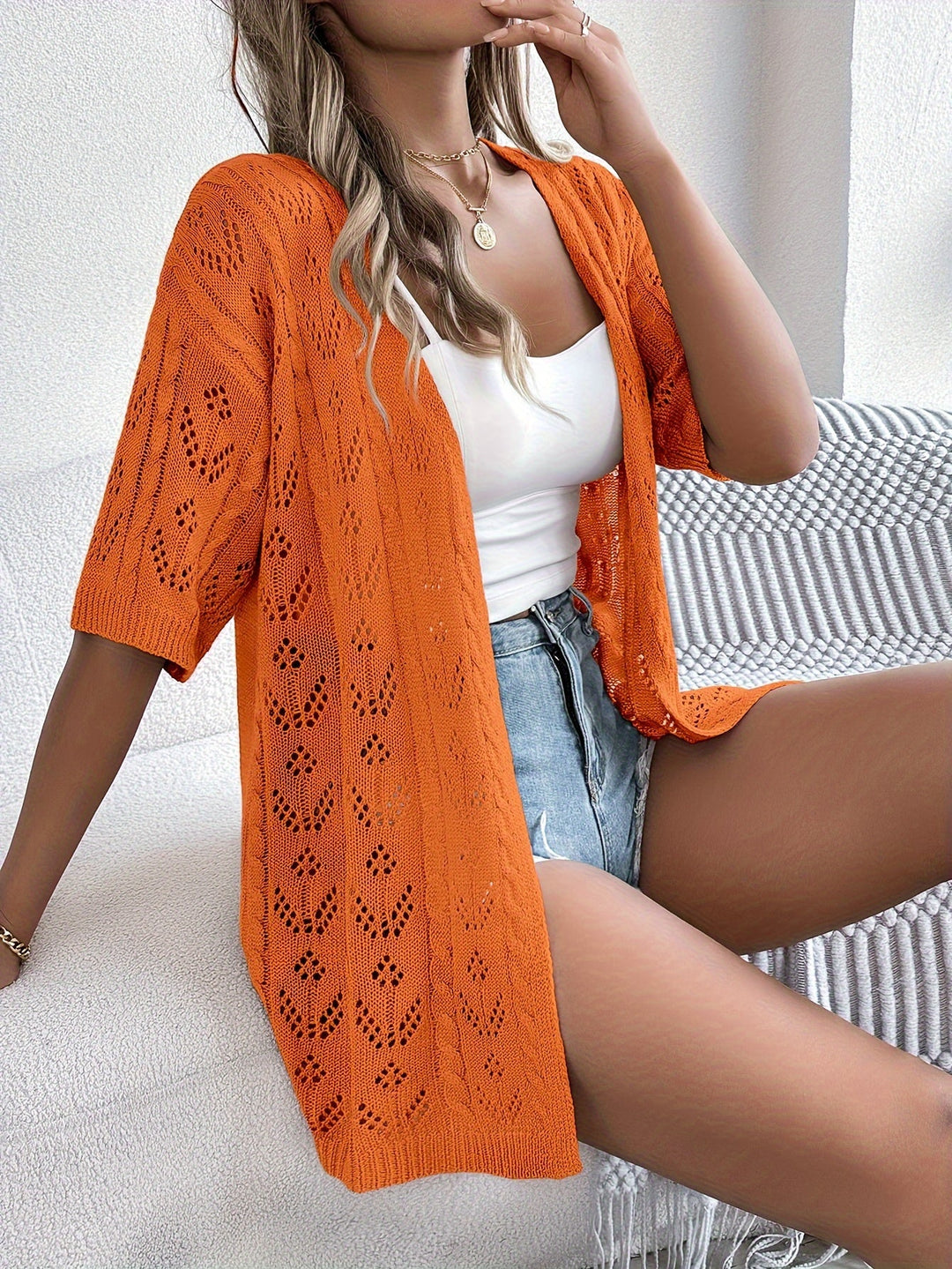 Open Knit Cardigan with Semi Sheer Design for Spring and Summer Women