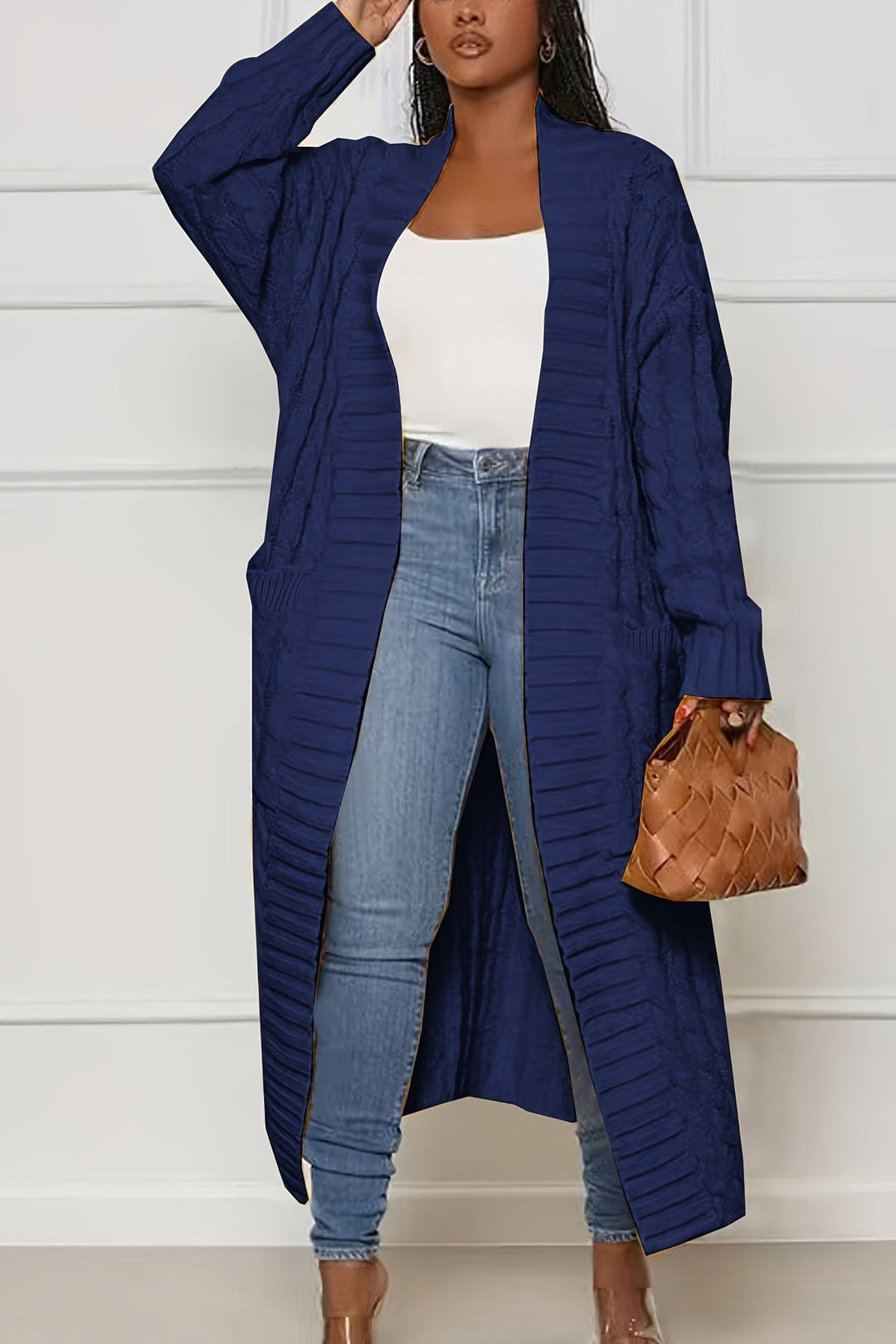 Asymmetrical Knit Plus Size Coat with V Neck for Fall and Winter