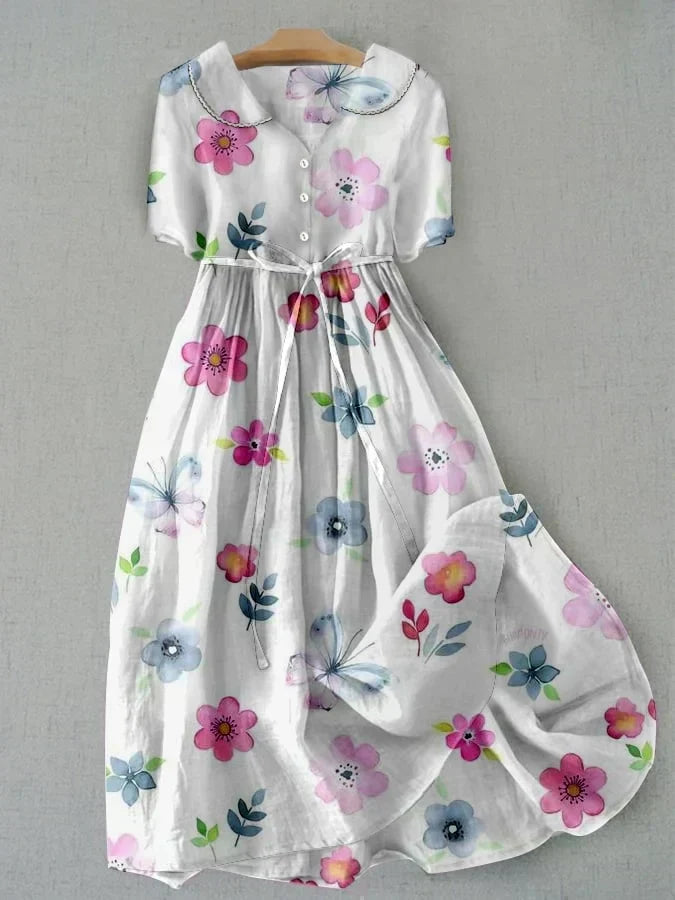 Amara - Floral Lace Up Waist Dress