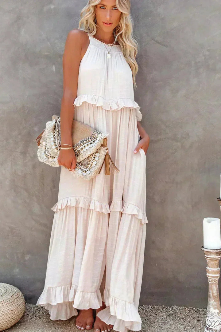 Elegant Sleeveless Dress with Ruffles detail view