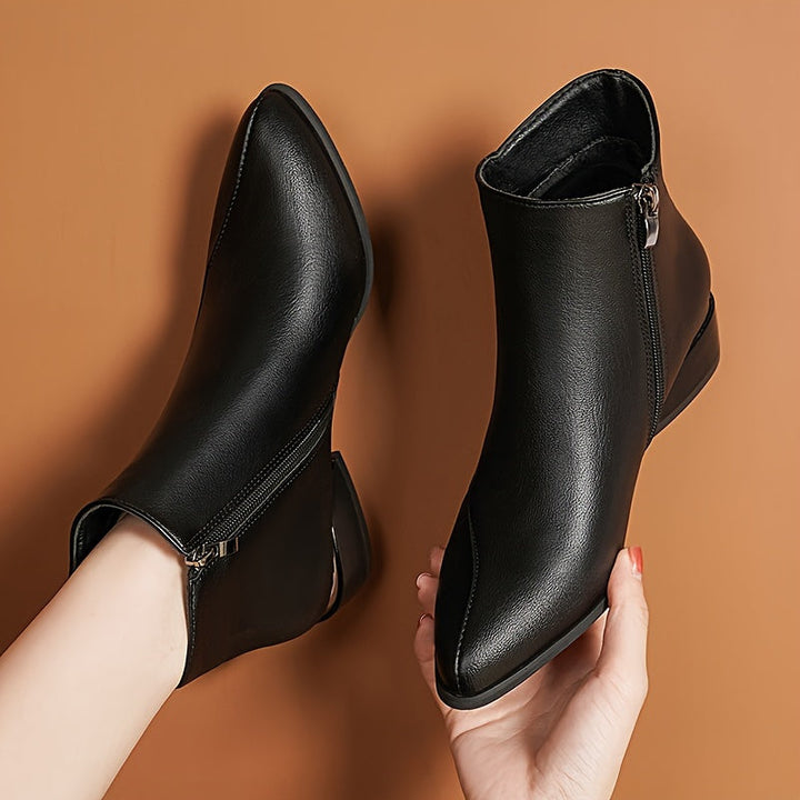 Side Zip Ankle Boots with Chunky Low Heel for Women