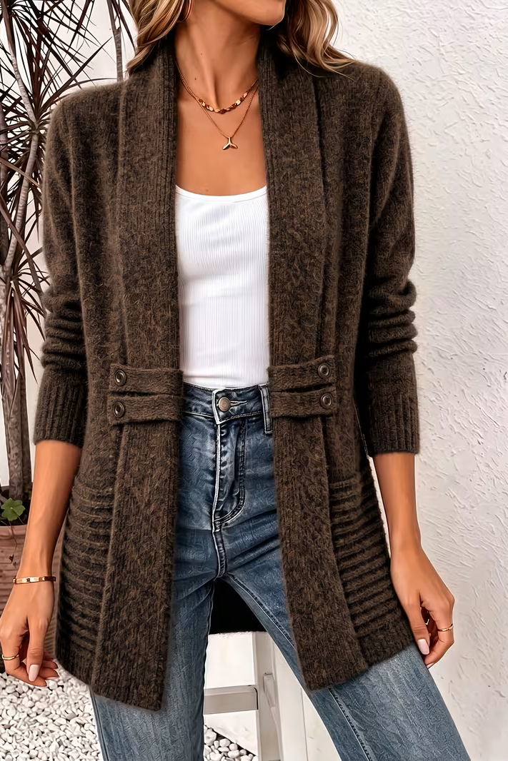 Double Breasted Cardigan Sweater with Belt and Shawl Collar for Women