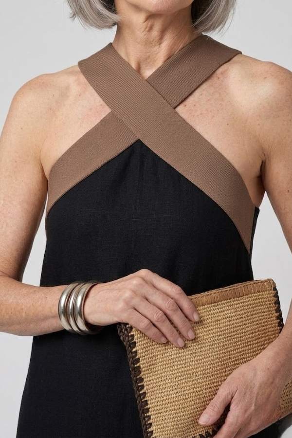 Crossed Front V Neck Maxi Dress Short Sleeve Breathable