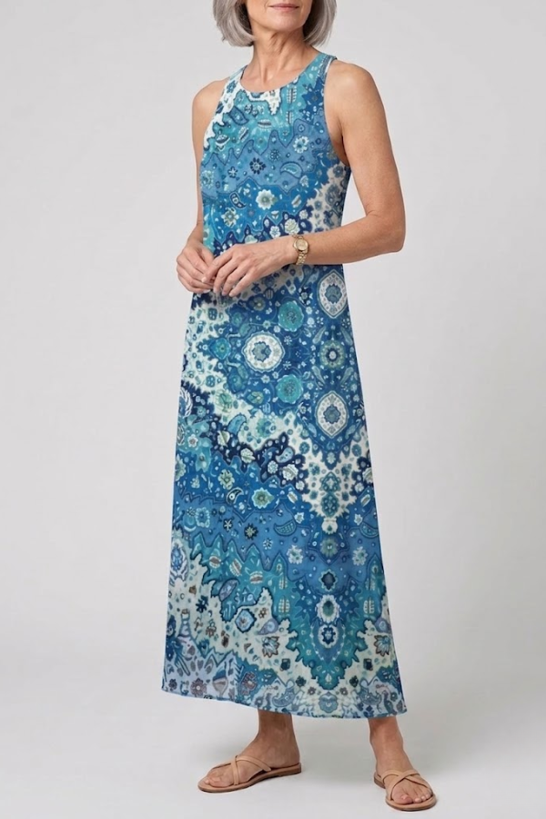 Bohemian Floral Midi Sundress Sleeveless With Pockets