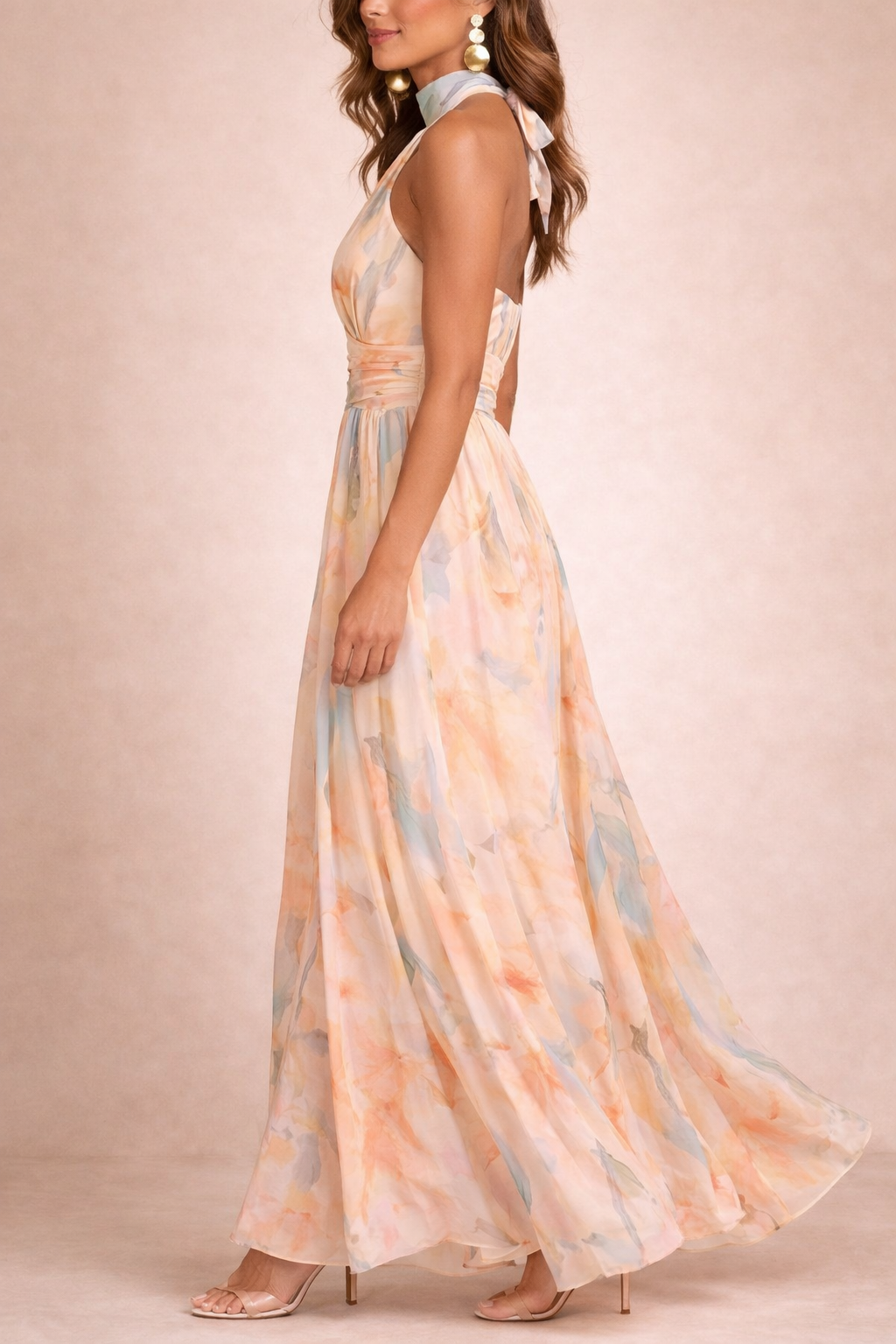 Halter Neck Maxi Dress Peach