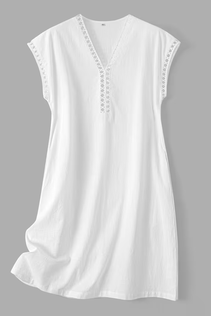 Lace Midi Dress with V Neck and Hollow Out Detail