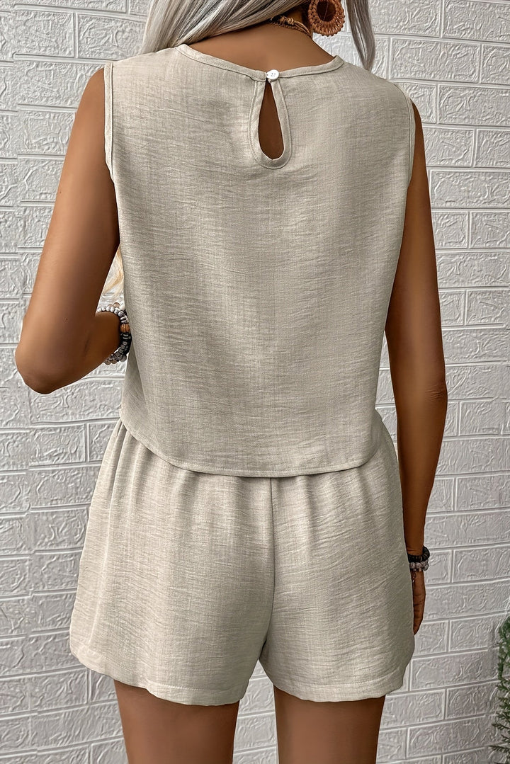 Tank Top and Shorts Two Piece Set with Button Detail for Women