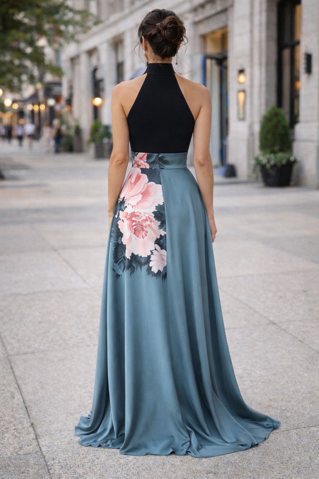 A-Line Maxi Dress With Slit Flowers