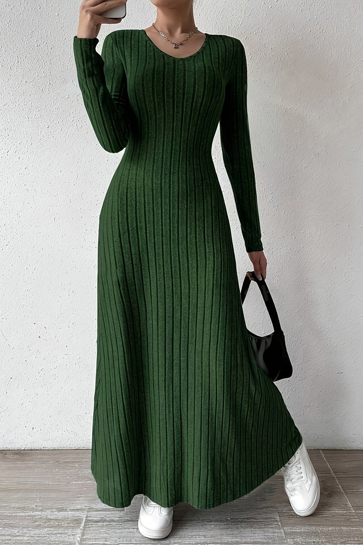 V Neck Maxi Dress with Long Sleeves and A Line Design for Fall