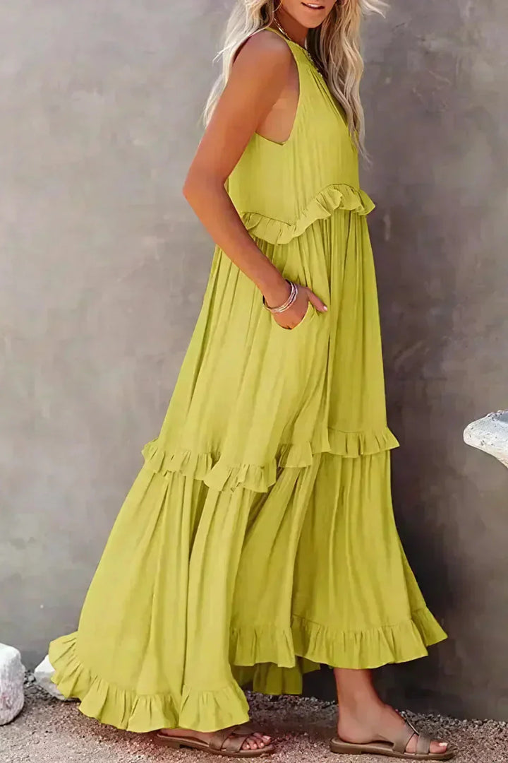 Elegant Sleeveless Dress with Ruffles detail view