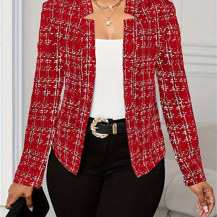 Plaid Blazer with a Structured Stand Collar for Women