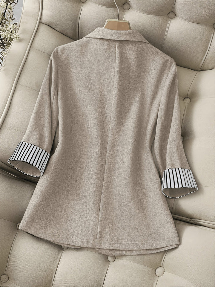 Patchwork Lapel Blazer with Single Button and Three Quarter Sleeves for Women