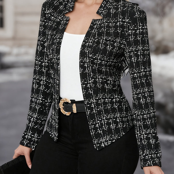 Plaid Blazer with a Structured Stand Collar for Women