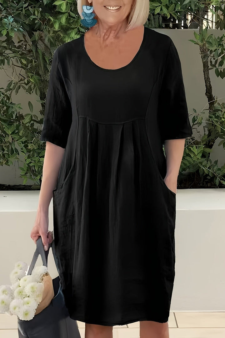 Round Neck Plus Size Midi Dress with Pockets and Half Sleeves for Summer