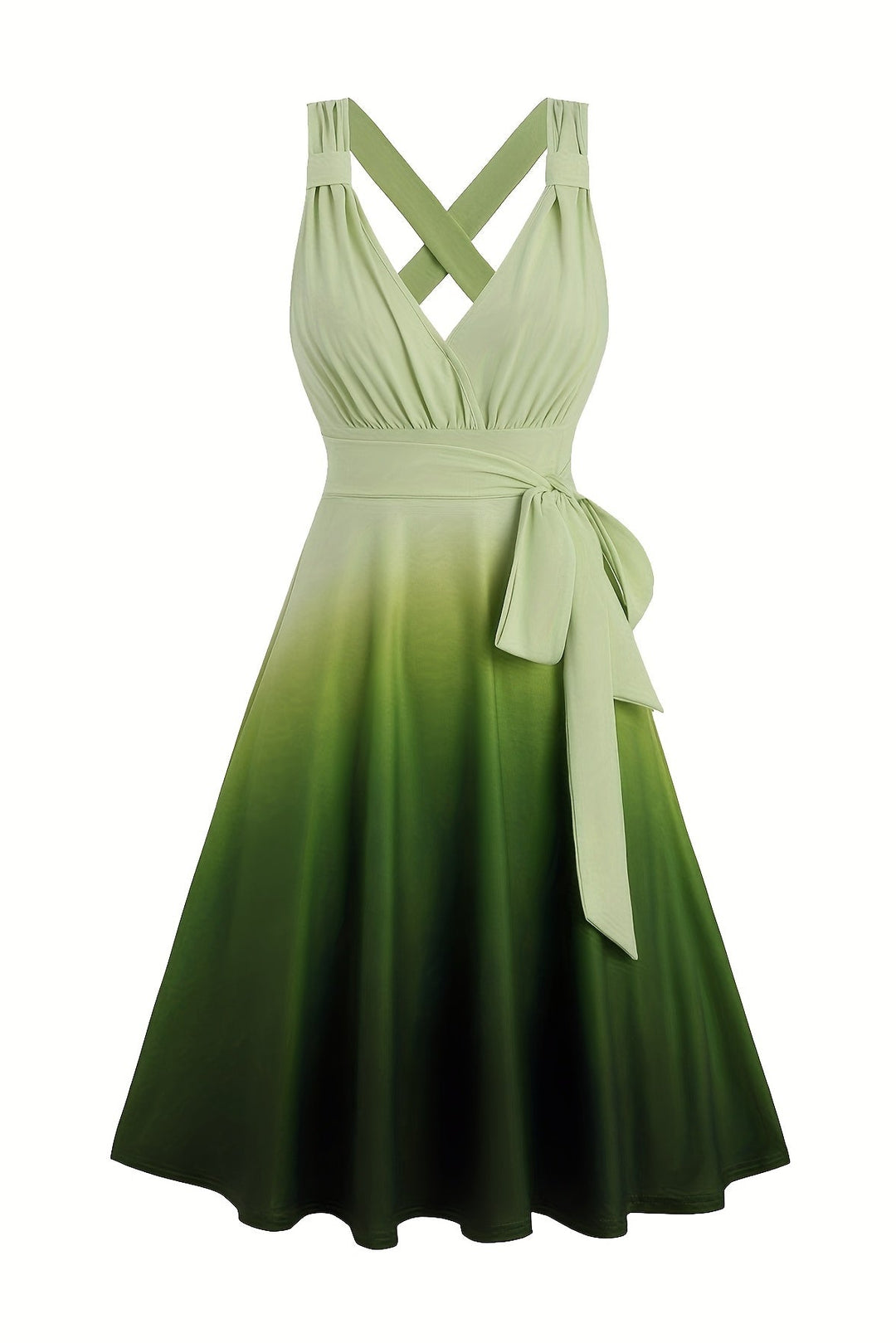 Gradient Print A Line Dress with V Neck and Ruched Bust