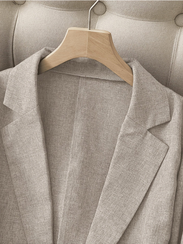 Patchwork Lapel Blazer with Single Button and Three Quarter Sleeves for Women