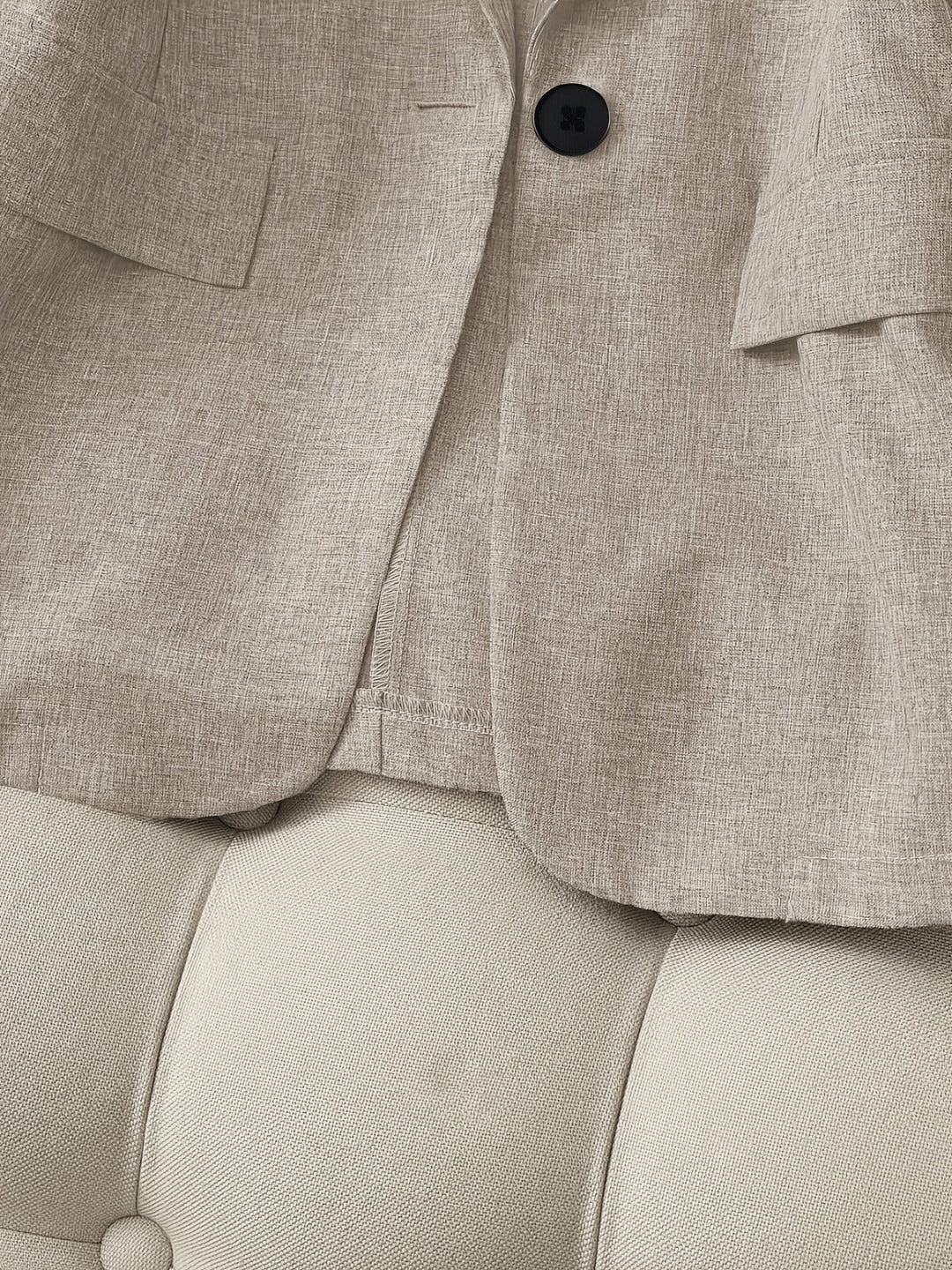 Patchwork Lapel Blazer with Single Button and Three Quarter Sleeves for Women