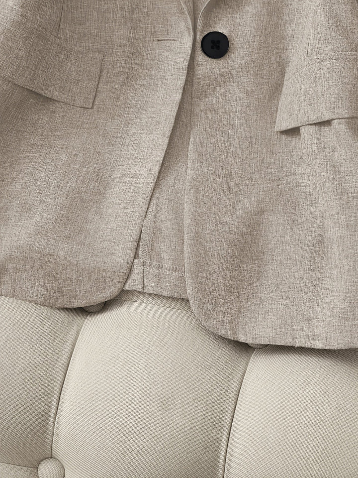 Patchwork Lapel Blazer with Single Button and Three Quarter Sleeves for Women