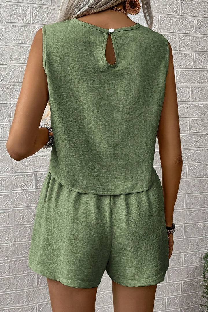 Tank Top and Shorts Two Piece Set with Button Detail for Women