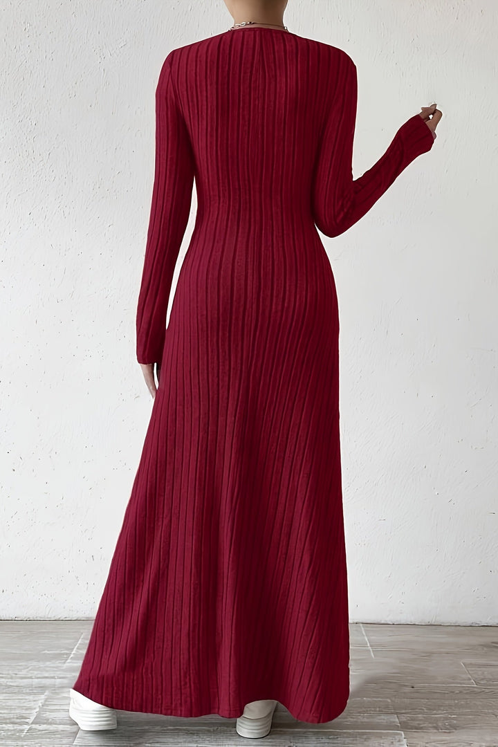 V Neck Maxi Dress with Long Sleeves and A Line Design for Fall
